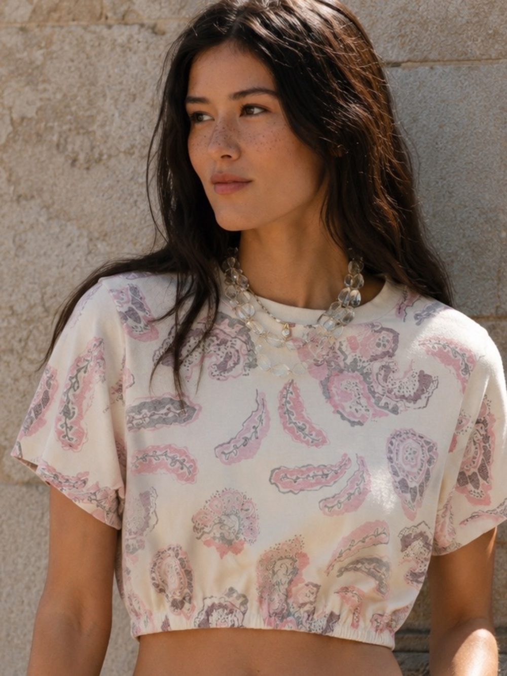 Wilfred 100%cotton Women’s Pink Paisley Elastic-Hem Crop Top